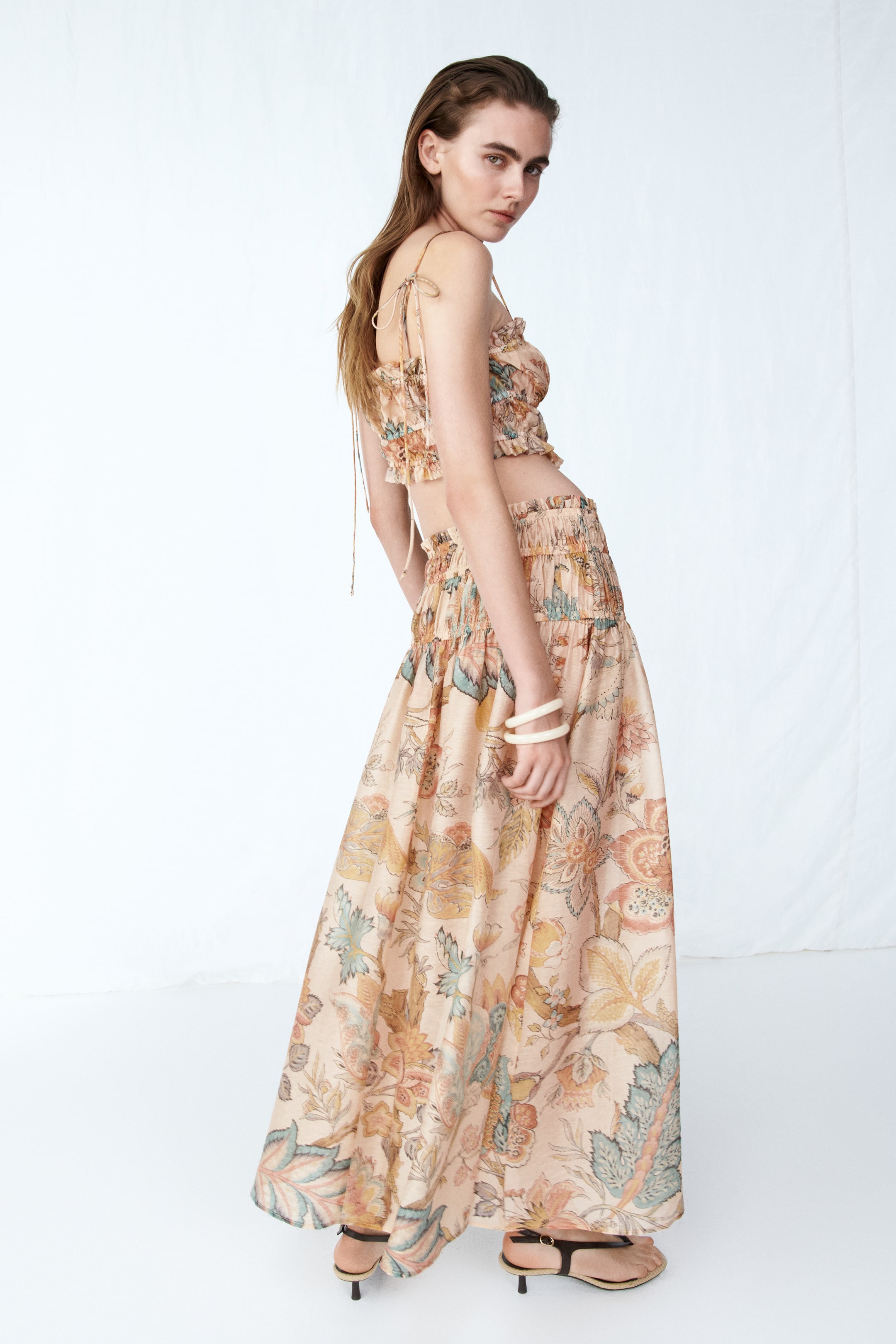 Flared Smock-Detail Skirt