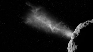 An artist's impression of the DART probe smashing into the asteroid Dimorphos.