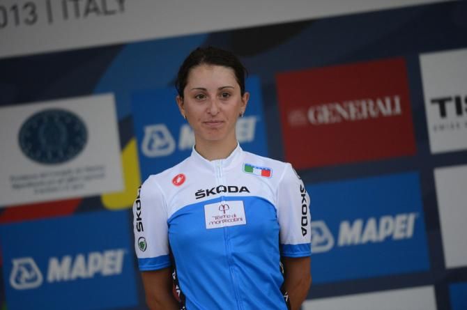 19-year-old Rossella Ratto (Italy) on the podium to receive the bronze medal for the elite women's road race world championship