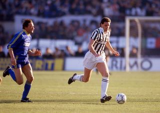 Sergio Brio in action for Juventus against Hellas Verona in the 1984/85 season.