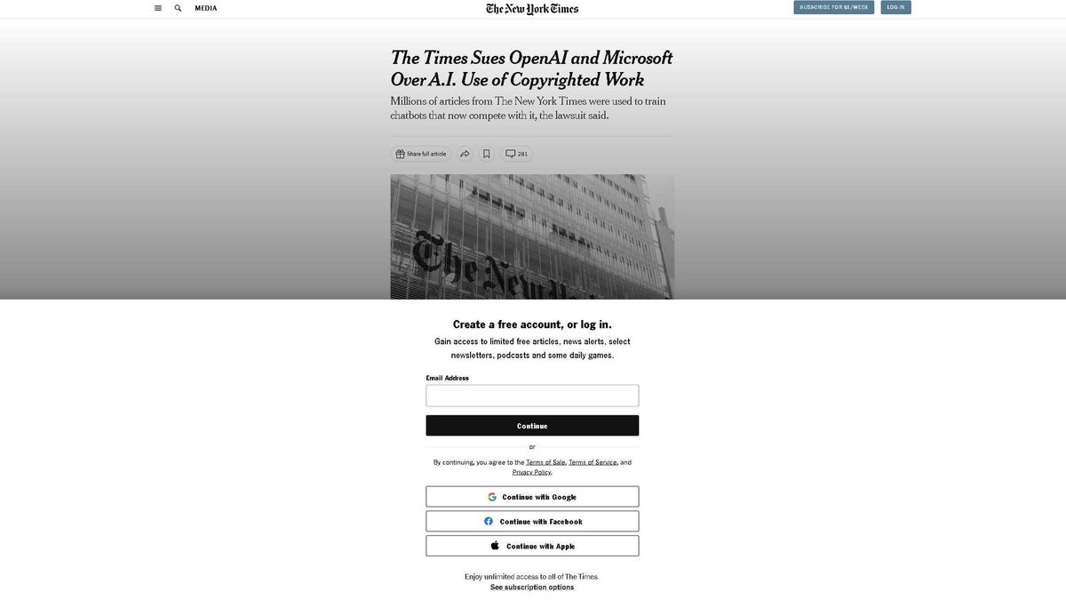 New York Times Sues Microsoft And Openai For Copyright Use Windows New York Times Sues Microsoft And Openai For Copyright Use Windows