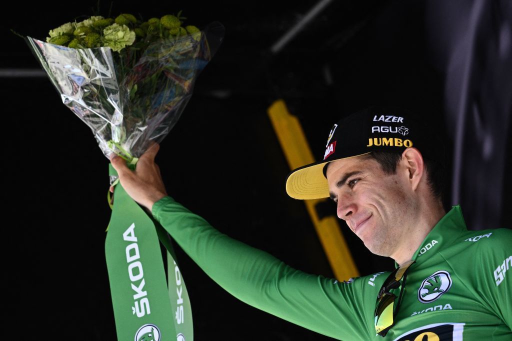 Wout van Aert in the points jersey at the Criterium du Dauphine