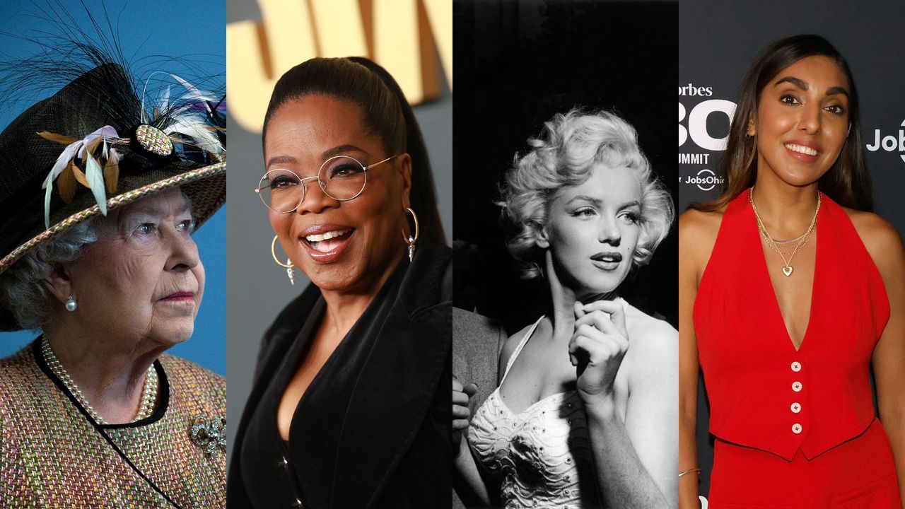 A selection of famous women, whose quotes are included in the article, including Queen Elizabeth II, Oprah Winfrey, Marylin Monroe, and Rupi Kaur