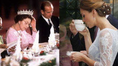 Kate Middleton drinking a cup of tea.