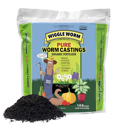 Wiggle Worm 100% Pure Organic Mineral-Dense Worm Castings Fertilizer in Resealable Zipper Pouch, 4.5lbs - Improves Soil Fertility and Aeration for Growing Better Houseplants, Vegetables, and More