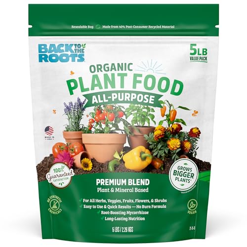 Back to the Roots Organic All-Purpose Plant Food (5 Lb. Value Size), Premium Blend, Safe &amp;amp; Sustainable Vegan Formulation Made With Kelp and Alfaalfa Meal, Mycorrhize, and Rock Phosphate Minerals