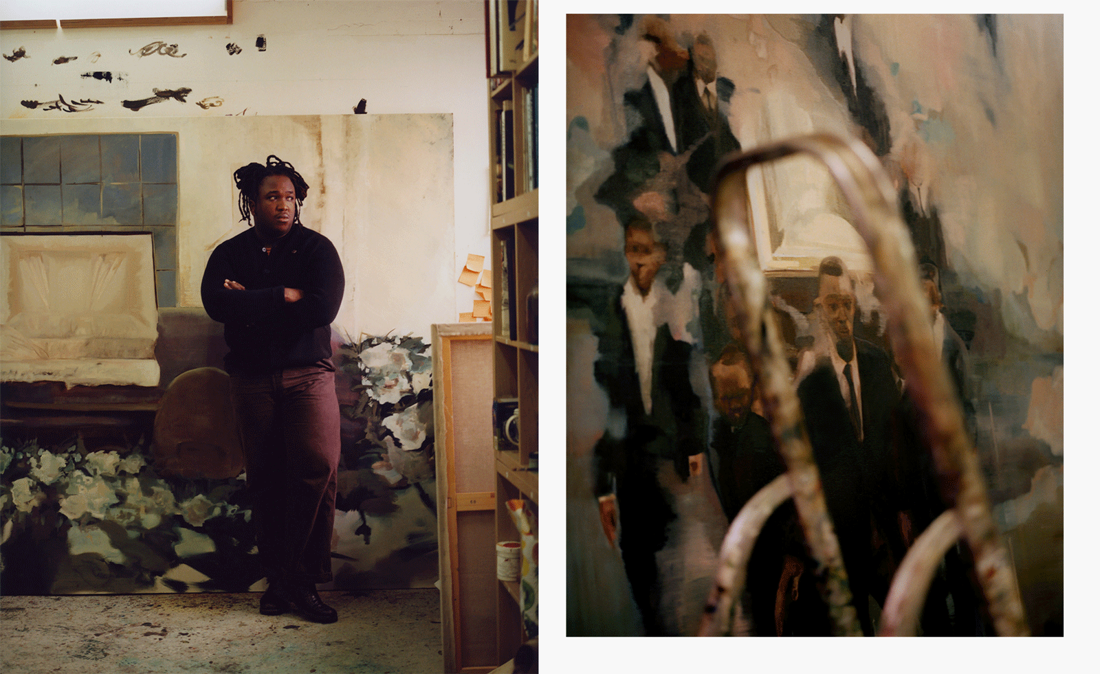 profile of artist in studio