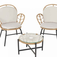 Gardenline Wicker Effect Bistro SetThe perfect stylish addition to your outdoor space, with beige cushions and a glass-top table.