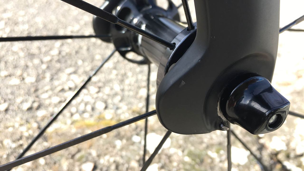 Aero tabs to the rear of the fork dropouts are trickle-down technology from Pinarello's time trial models
