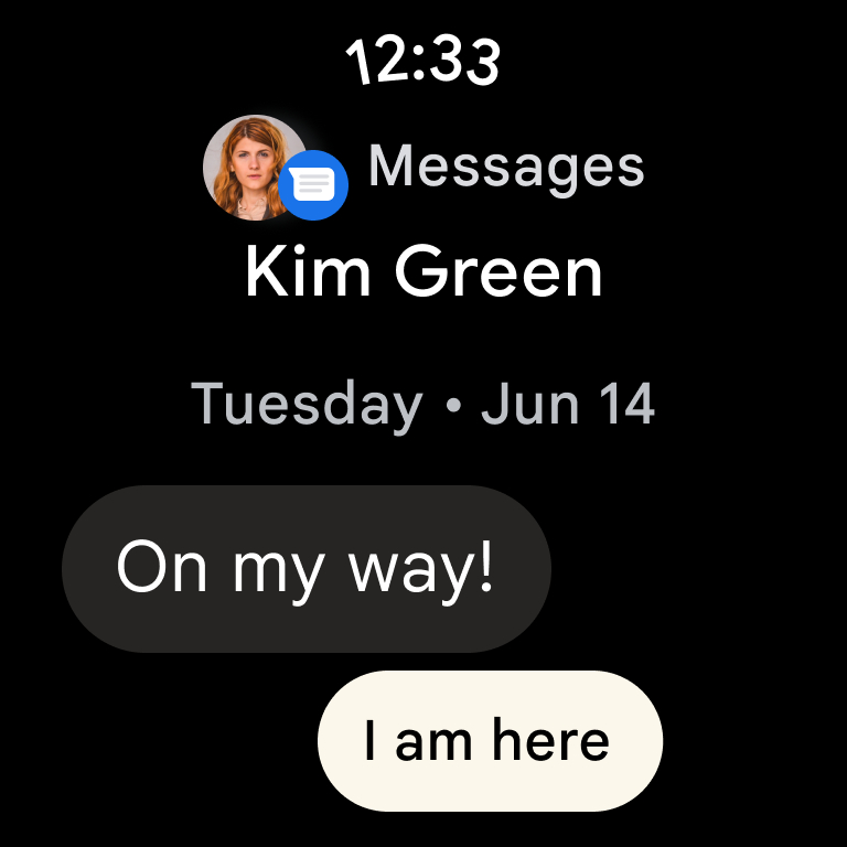 Captura de tela de notificação do Wear OS do Google Messages