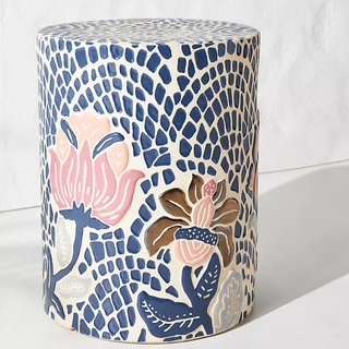 mosaic outdoor side table with floral motif