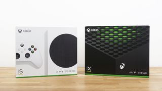 Xbox Series X and Xbox Series S retail packaging.