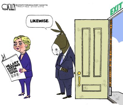 Political Cartoon U.S. Hillary Clinton Door Open Democrats Exit Open