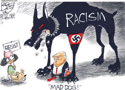Political cartoon U.S. Trump racism Charlottesville Nazi pussy hat