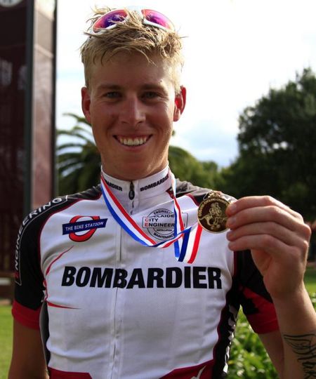 Ryan Obst with his gold medal for taking out the elite men's road race