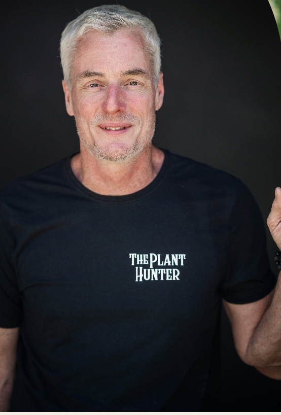garden designer, Paul Studholme wearing a black t-shirt