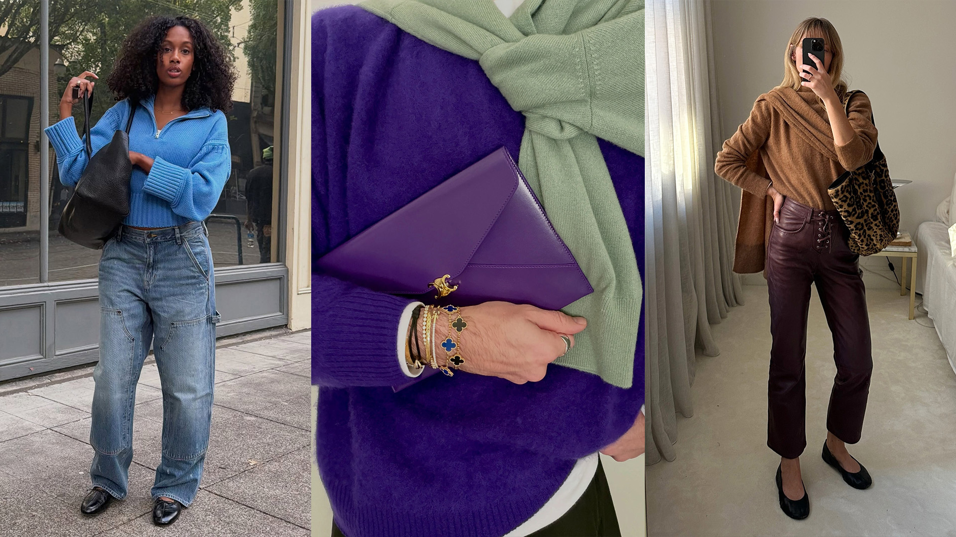 Collage of influencers wearing 2026 sweater trends
