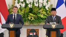 French President Emmanuel Macron and Indonesian President Prabowo Subianto hold a press conference in Jakarta, Indonesia, on May 28, 2025.