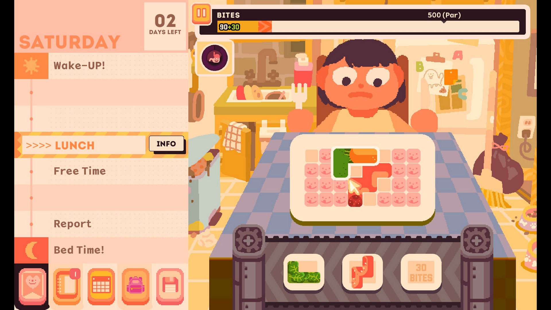 Matching food items to tiles on a plate in Consume Me