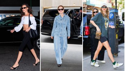 Bella Hadid, Julianne Moore and Taylor Swift wearing nineties trend