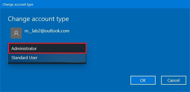 Windows 10 change account type