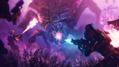 Marathon players shoot at a giant bug