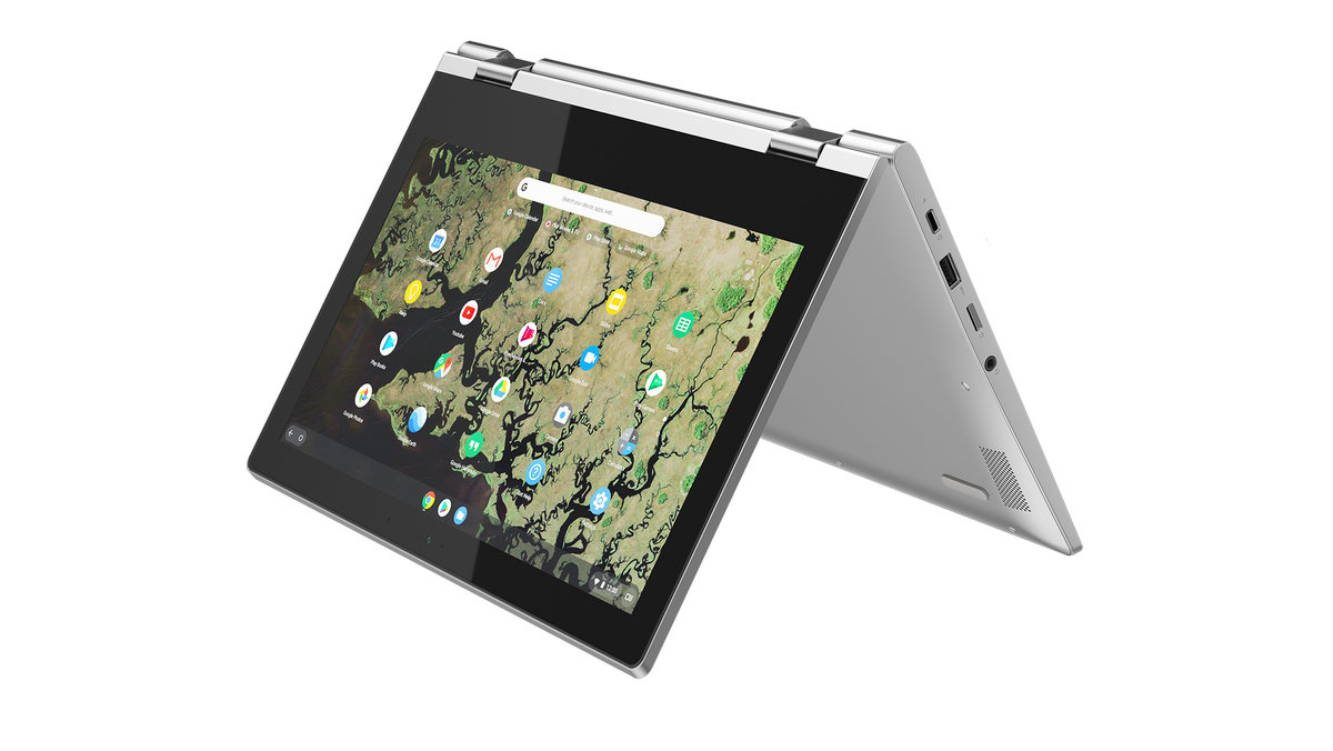 The 11-inch Lenovo Chromebook C340 in gray.