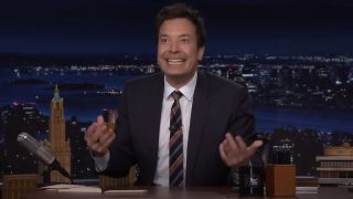 Jimmy Fallon writing out a Thank You note on The Tonight Show