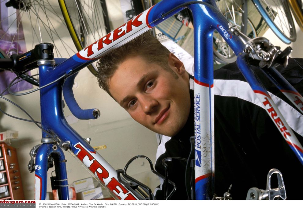Tom Boonen poses with a U.S. Postal Services Trek
