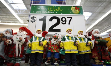 Santa Claus figurines are displayed at the Wal-Mart store November 20, 2007 in Secaucus, New Jersey.