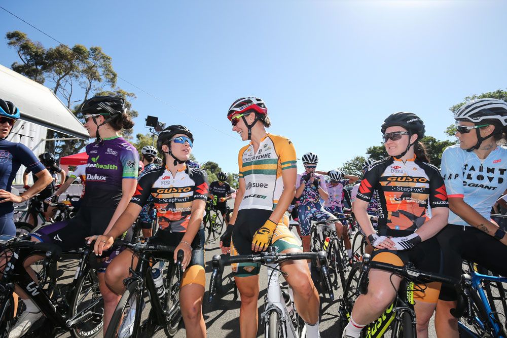 On the startline of the women's 2019 Bay Crits in Australia