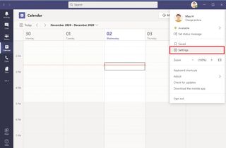 Microsoft Teams settings option