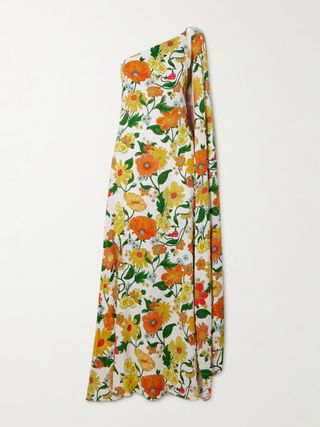 + Net Sustain One-Shoulder Open-Back Floral-Print Twill Gown