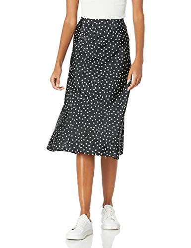 The Drop Women's Maya Silky Slip Skirt, Black/white Polka Dot Print, M