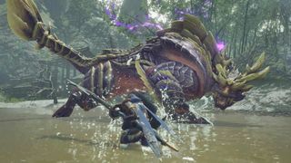 Monster Hunter Rise reset - a hero fights a dragon in water