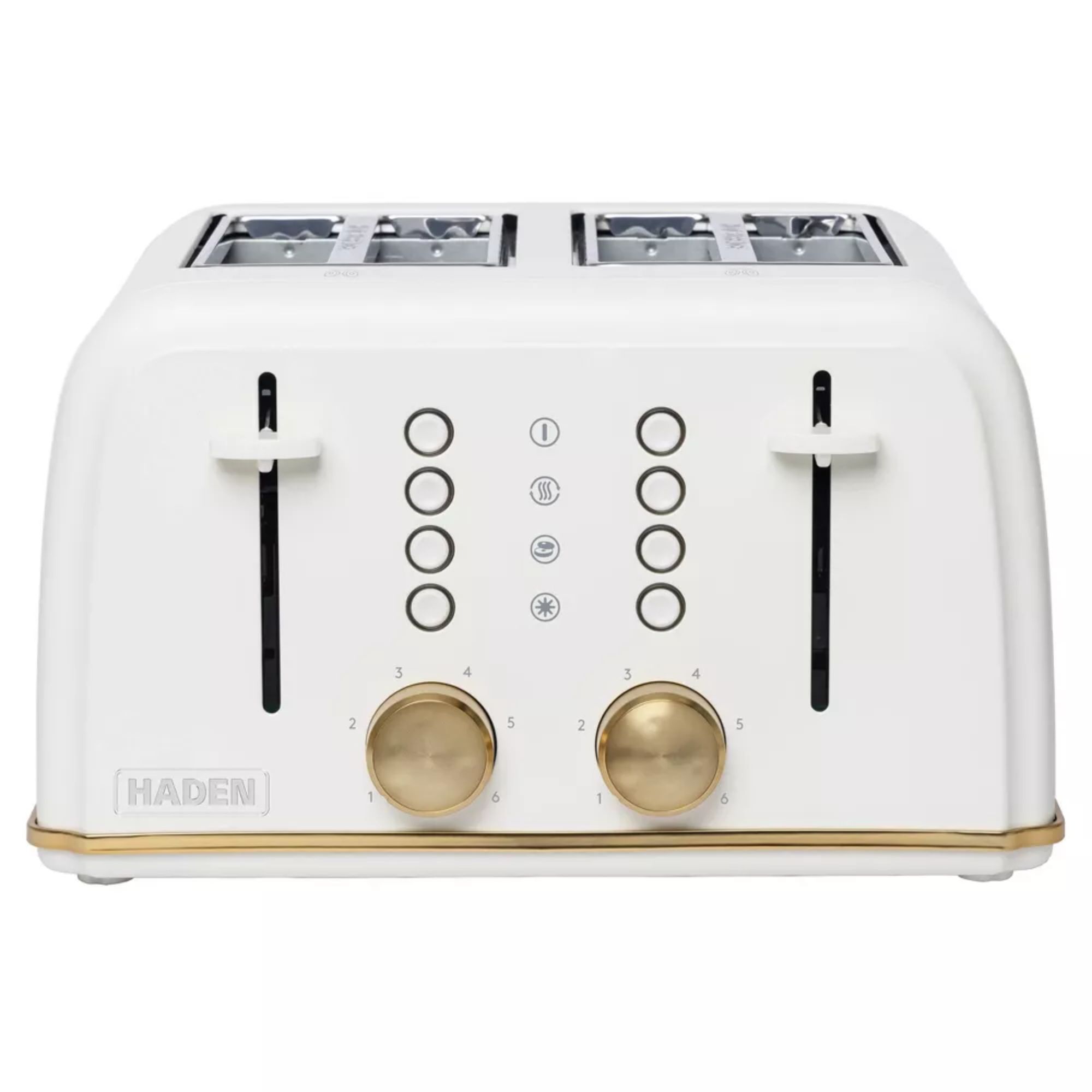 Double toaster in white with brass accents