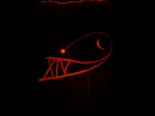 An Expedition 14 Halloween pumpkin carved by Liz Warren.