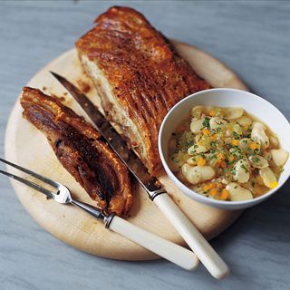 Crispy Pork Belly with Sage Butter Beans