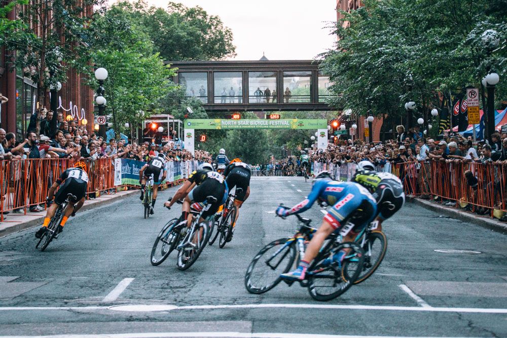 A unique look a the finish &ndash;&nbsp;Stefan Roth begins his sprint as the last rider of a breakaway, while the rest of the race bears down around the final corner. It was a nail biting finish