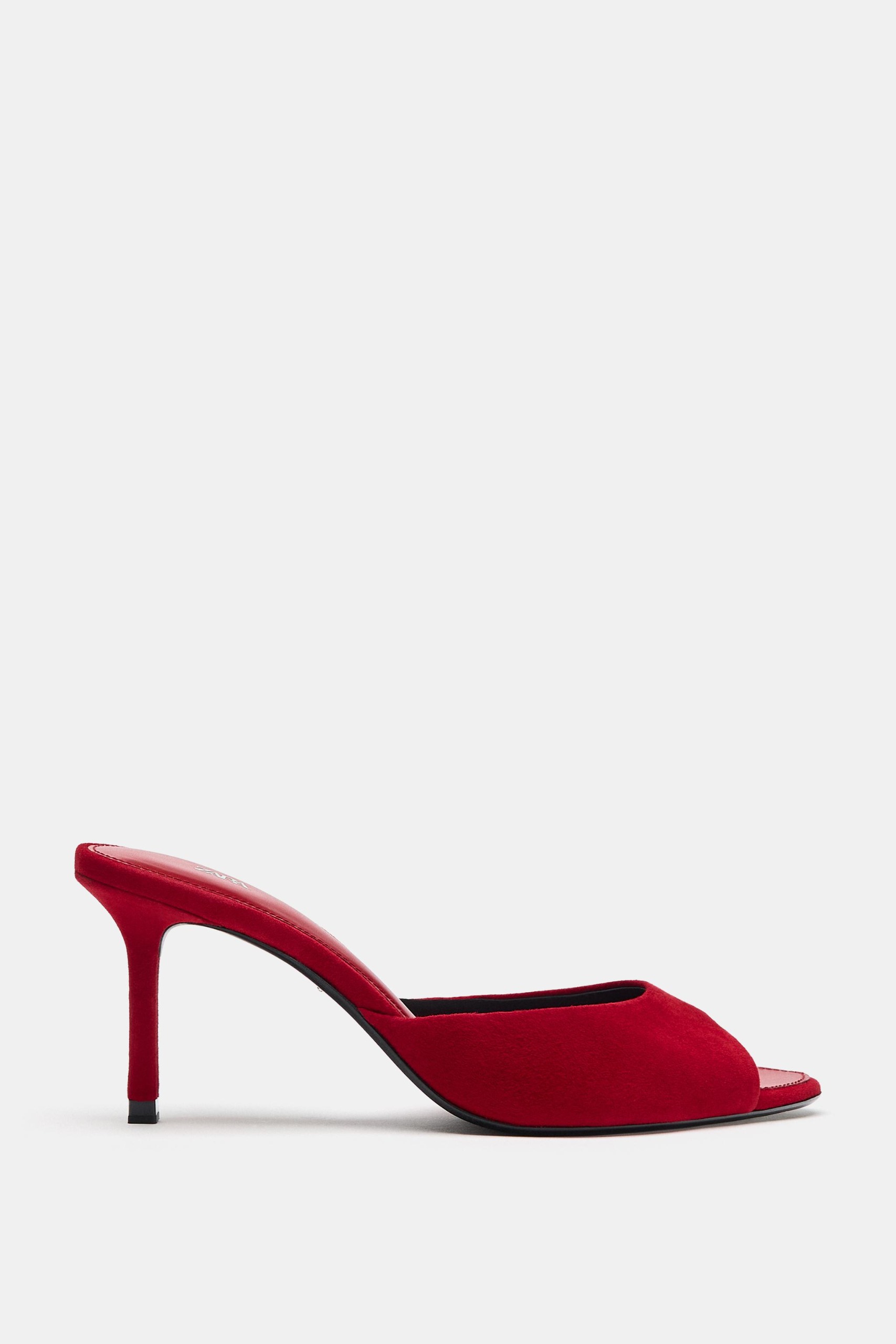 Suede High-Heel Mules - Red - 5