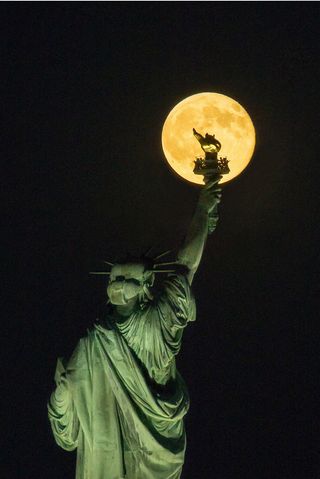 Blue Moon and Statue of Liberty