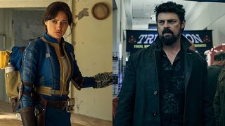 From left to right: Ella Purnell as Lucy in Fallout and Karl Urban as Butcher in The Boys.