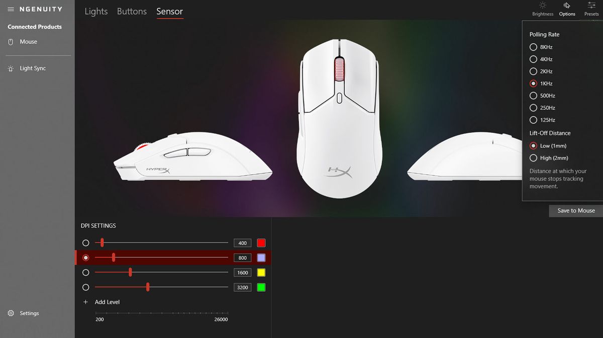 HyperX NGENUITY Polling Rate options.