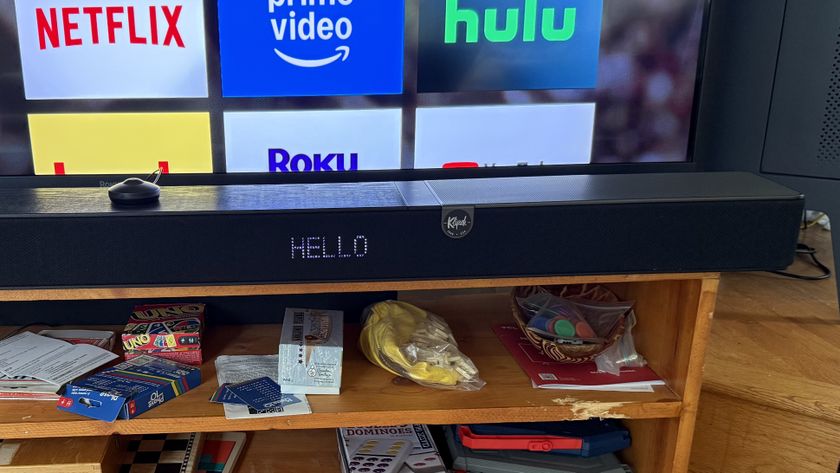 Klipsch Flexus Core 300 on stand with TV in background