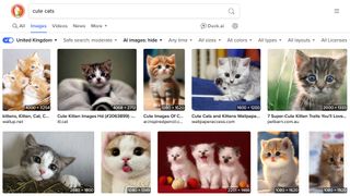Screenshot of Duck Duck Go browser being searched for 'Cute cats'