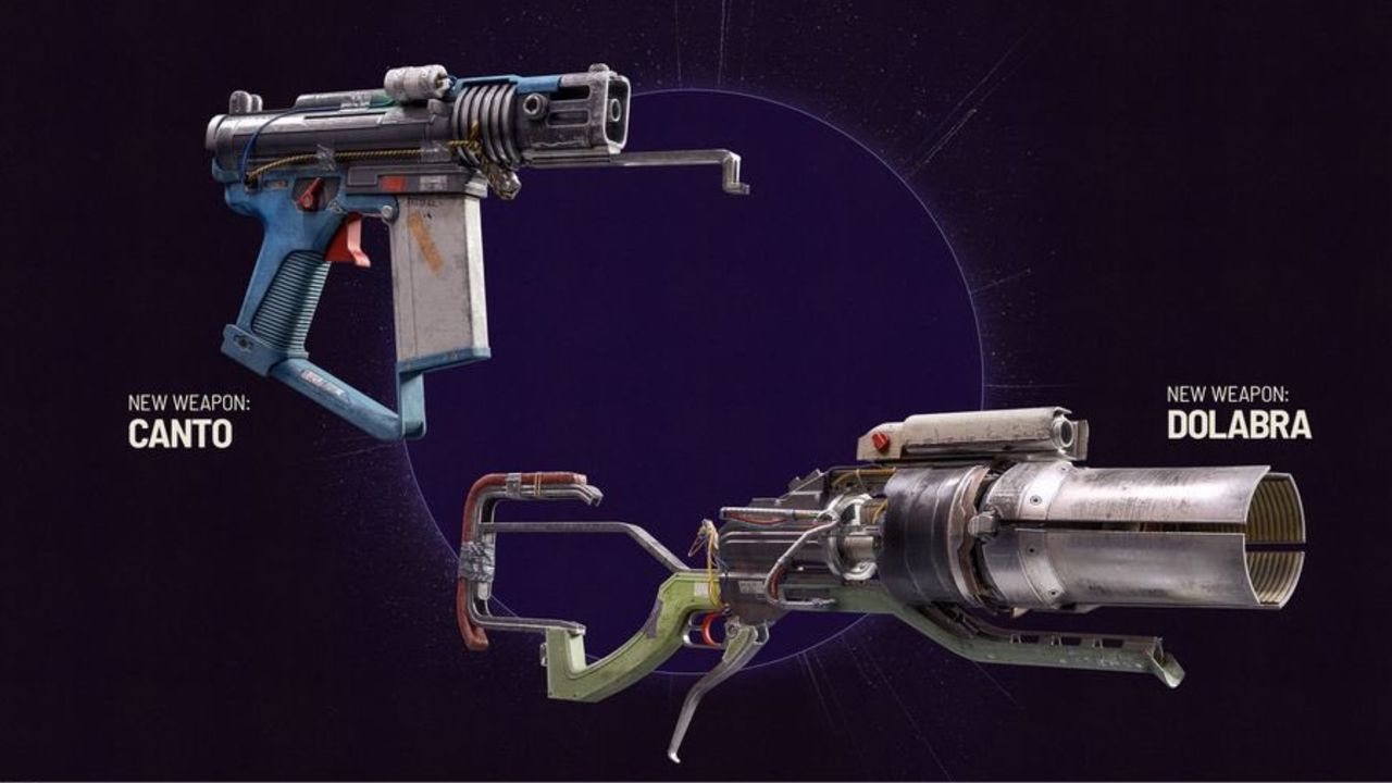 Arc Raiders Flashpoint: The Canto and Dolabra weapons against a dark purple background.