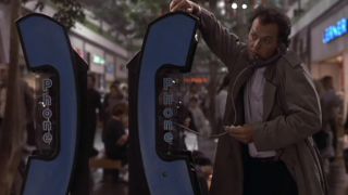 Michael Keaton talking on a payphone in Clean and Sober