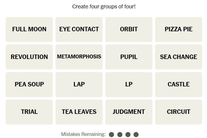 The New York Times Connections puzzle on December 1, 2025