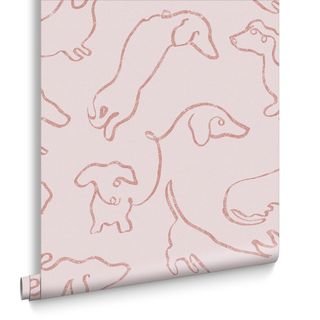 roll of pink dog design wallpaper