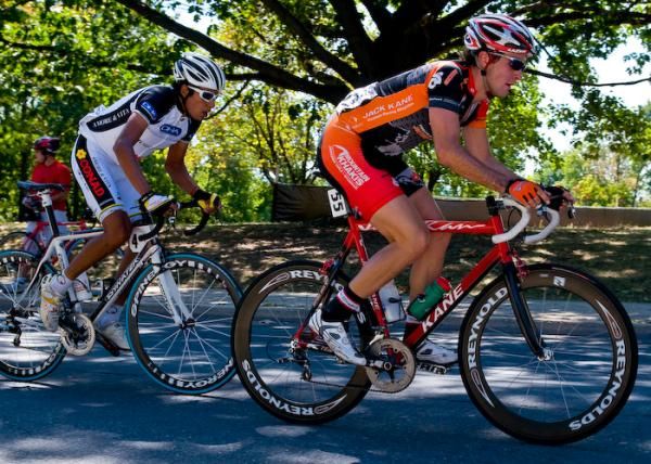 Joey Rosskopf (Mountain Khakis) leads the break up to the KOM line.